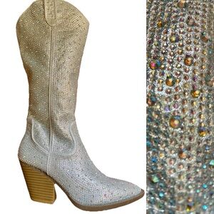 Fabulous New Aurora Borealis RHINESTONE COWBOY BOOTS Size 7 Cowgirl Stagecoach